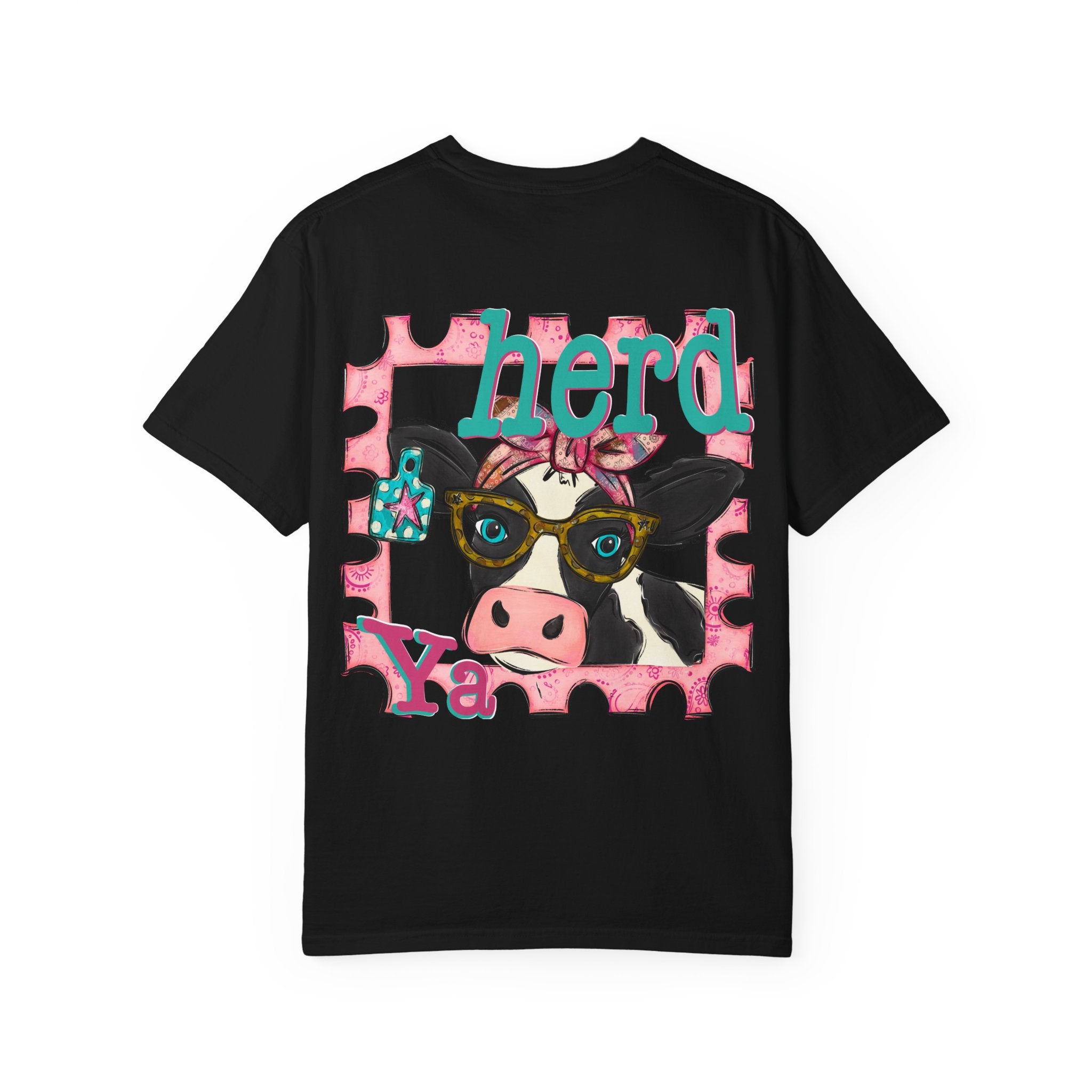 Nerdy Cow Graphic T-shirt | Retro Cow with Glasses and Bandana