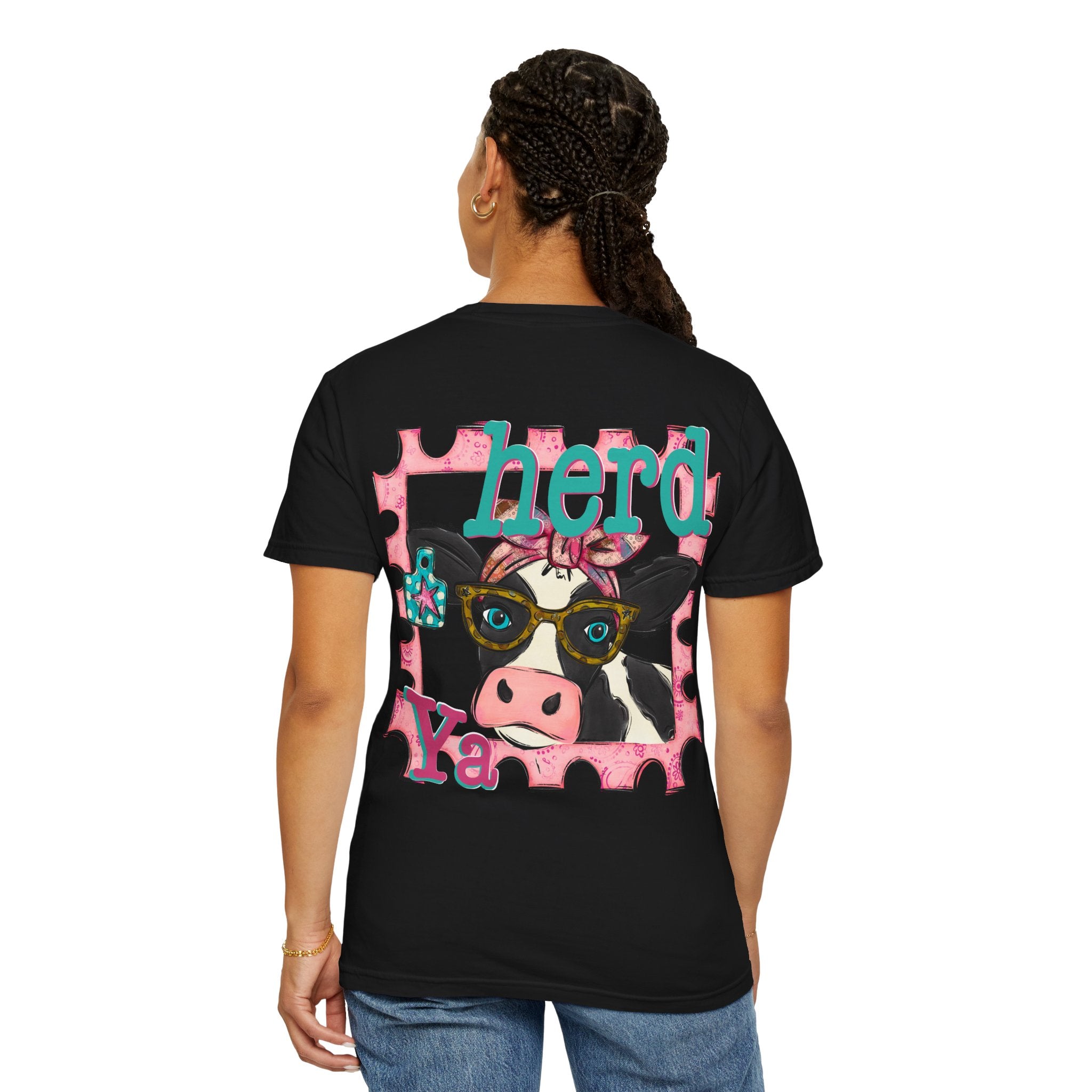 Nerdy Cow Graphic T-shirt | Retro Cow with Glasses and Bandana